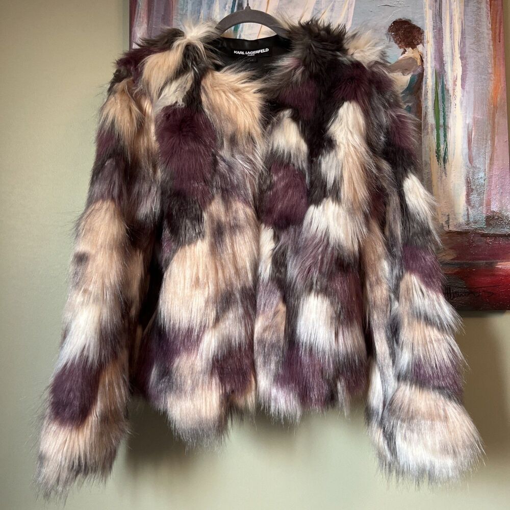 Karl Lagerfeld Sz L Faux Fur Jacket EXCELLENT